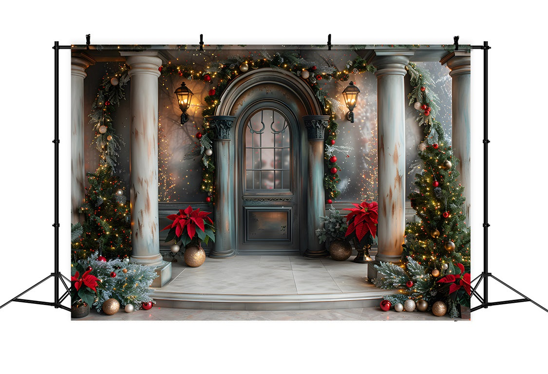 Toile de fond de Noël Entrée Élégante à Colonnes RR7-609