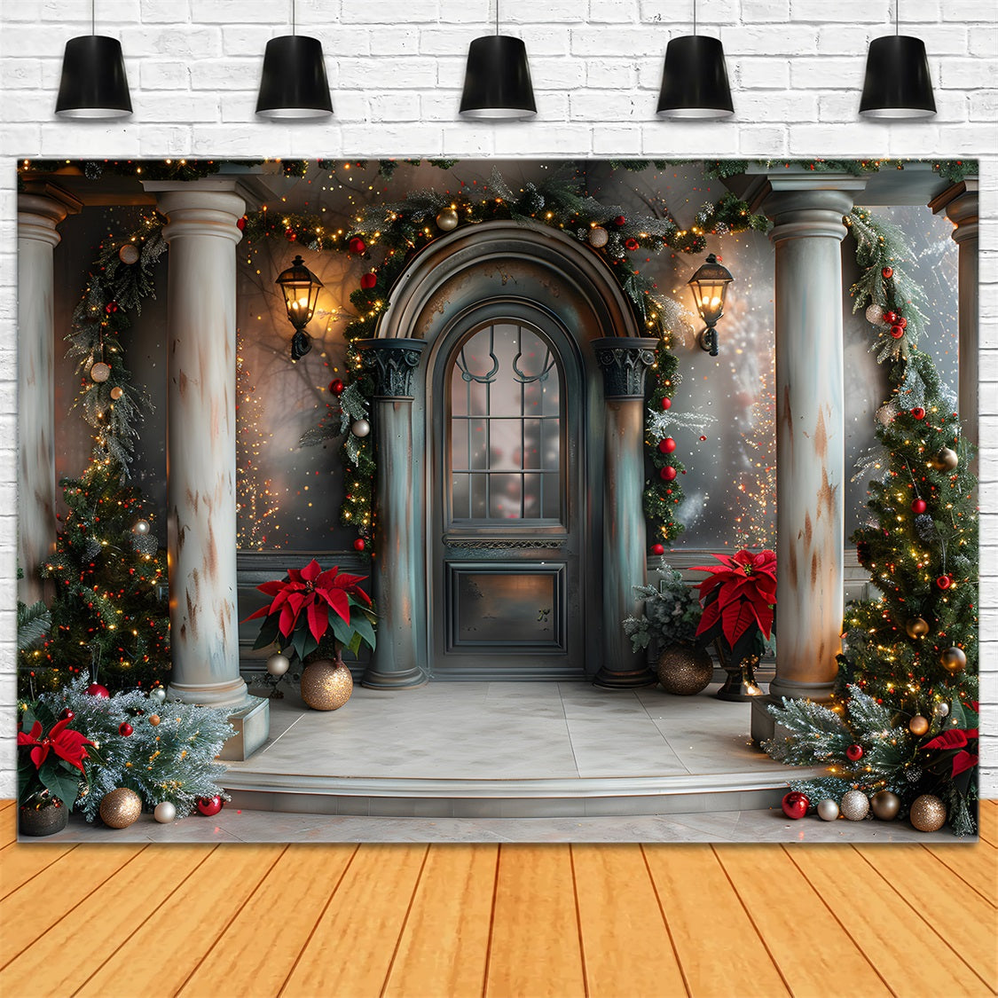 Toile de fond de Noël Entrée Élégante à Colonnes RR7-609