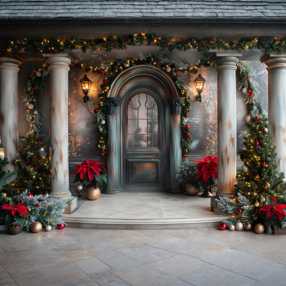 Toile de fond de Noël Entrée Élégante à Colonnes RR7-609
