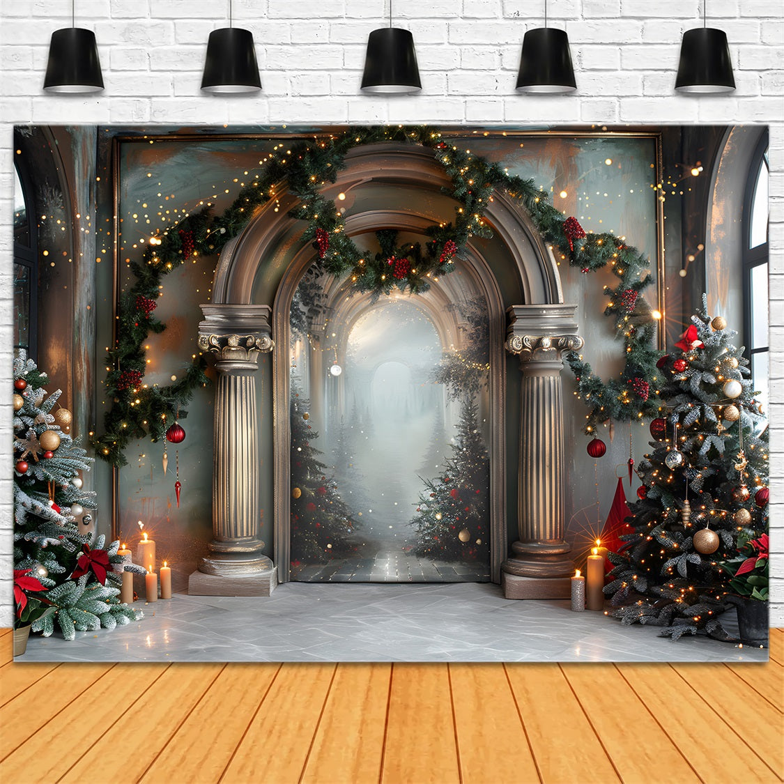 Toile de fond de Noël Entrée Élégante en Arche RR7-610