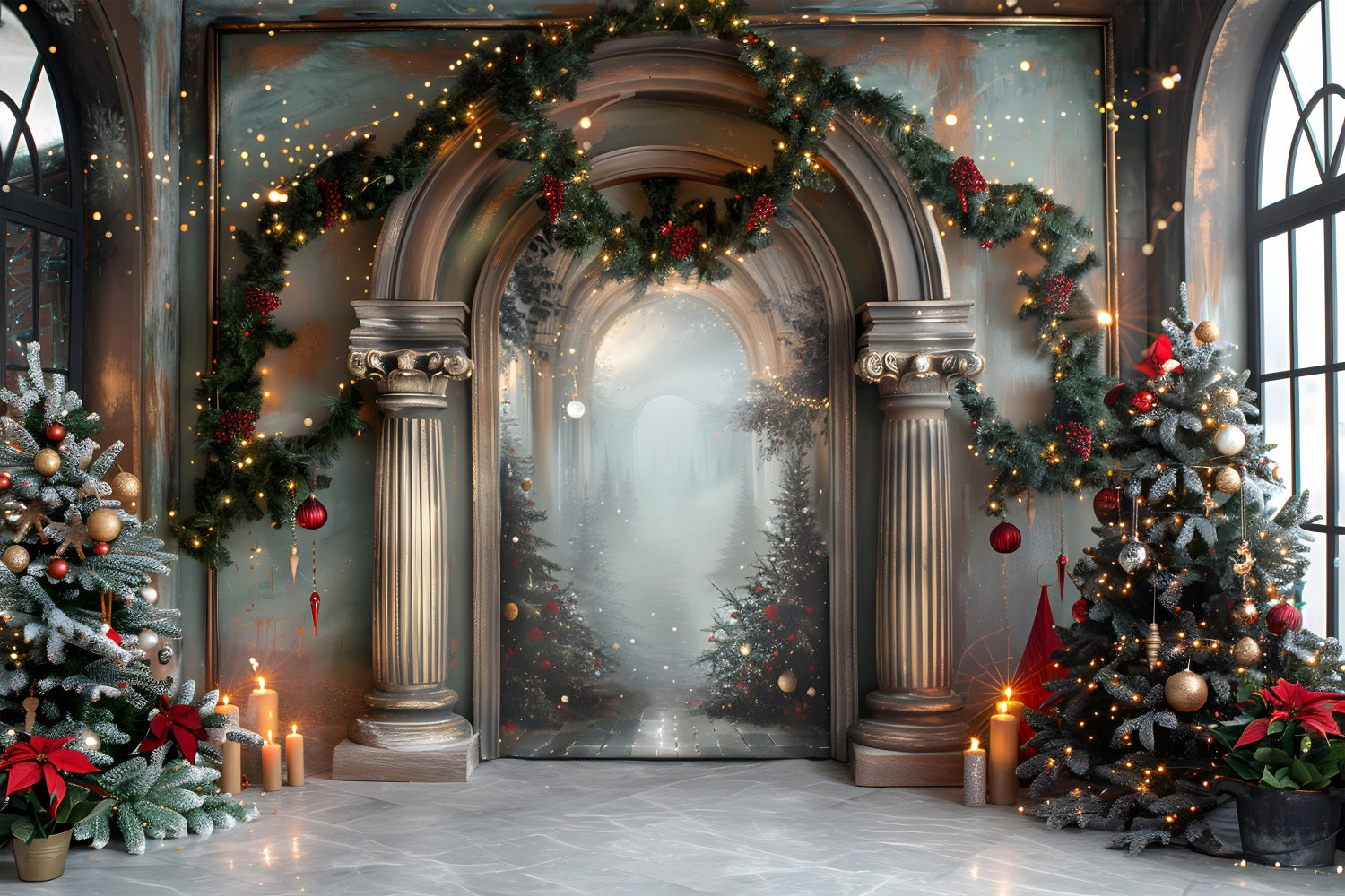 Toile de fond de Noël Entrée Élégante en Arche RR7-610