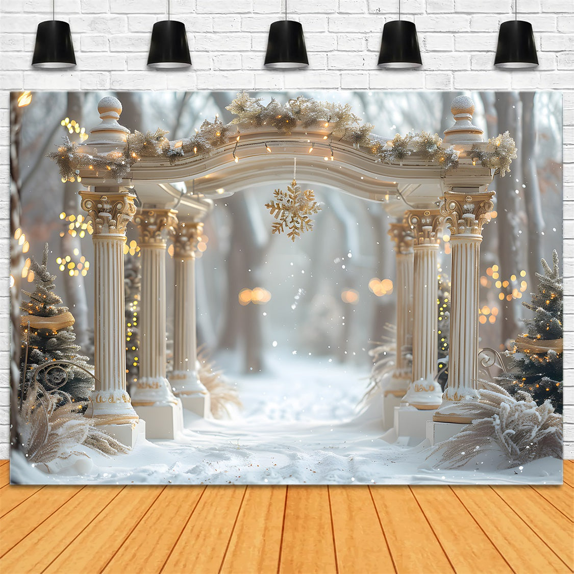 Toile de fond de Noël Arche Enneigée avec Flocons RR7-613