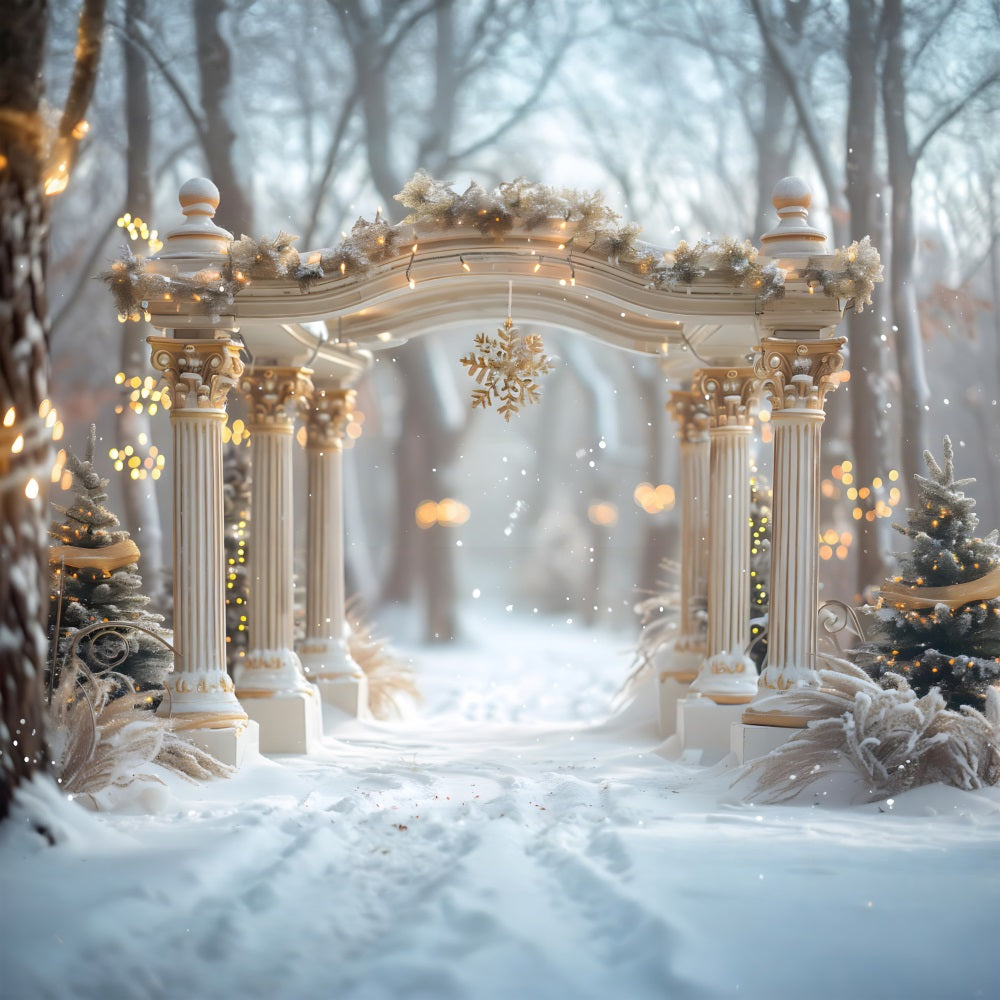 Toile de fond de Noël Arche Enneigée avec Flocons RR7-613