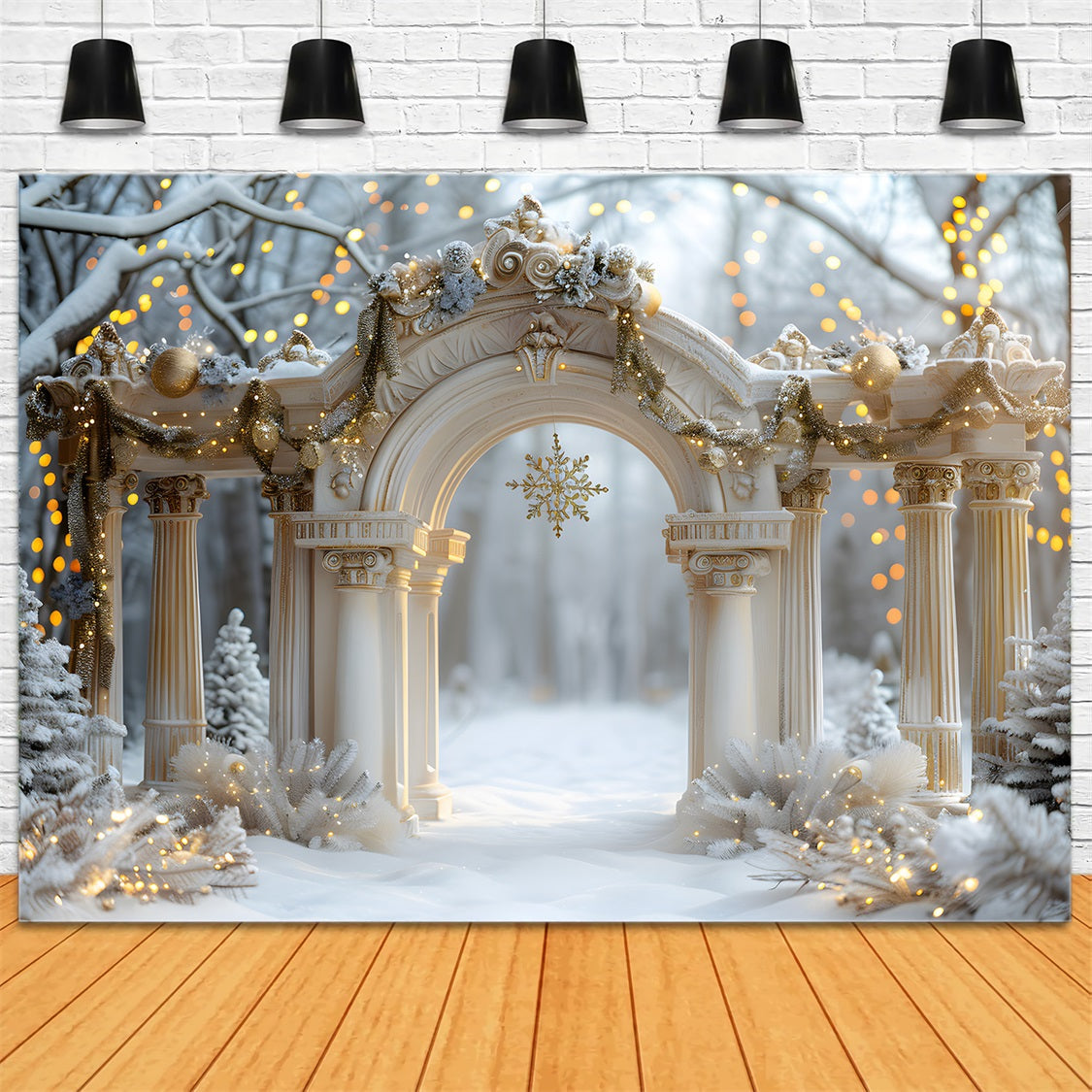 Toile de fond de Noël Arche Élégante avec Flocons RR7-614