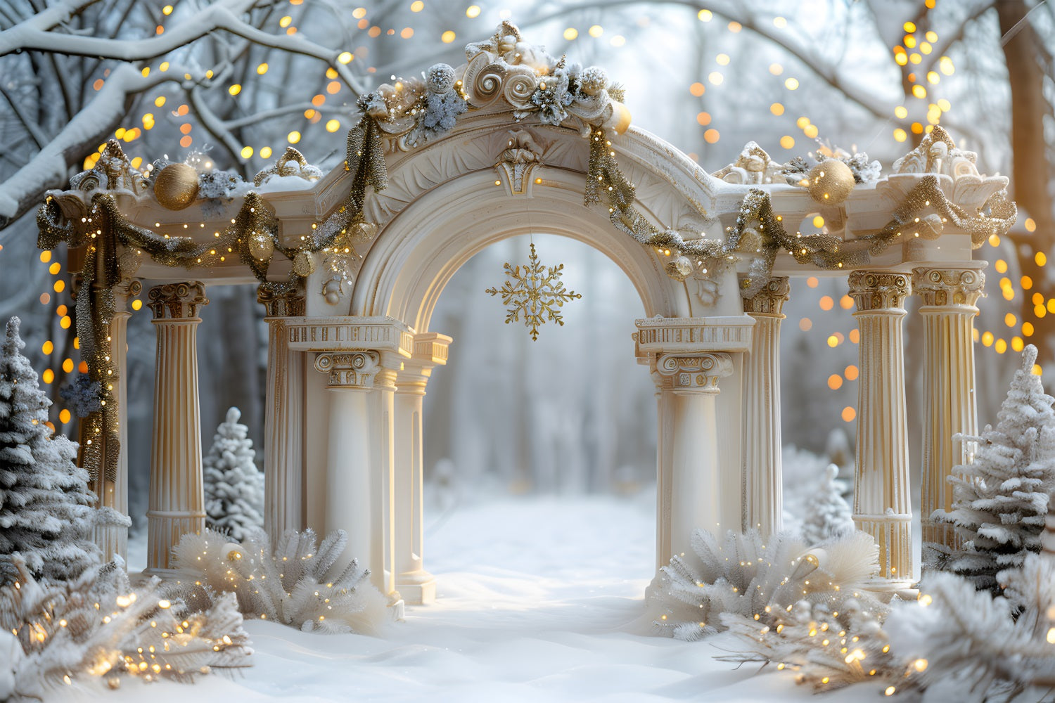 Toile de fond de Noël Arche Élégante avec Flocons RR7-614