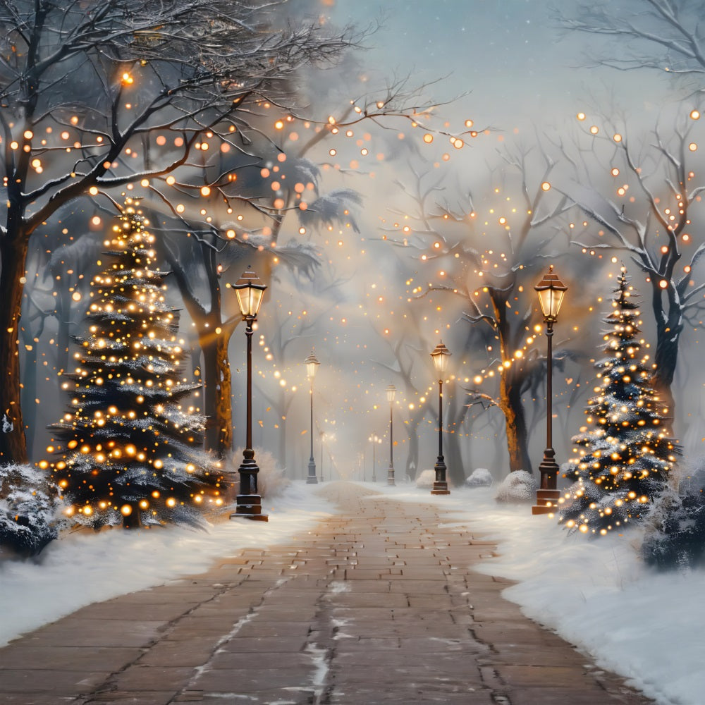 Toile de fond de Noël Chemin Lanternes et Arbres de Noël RR7-616