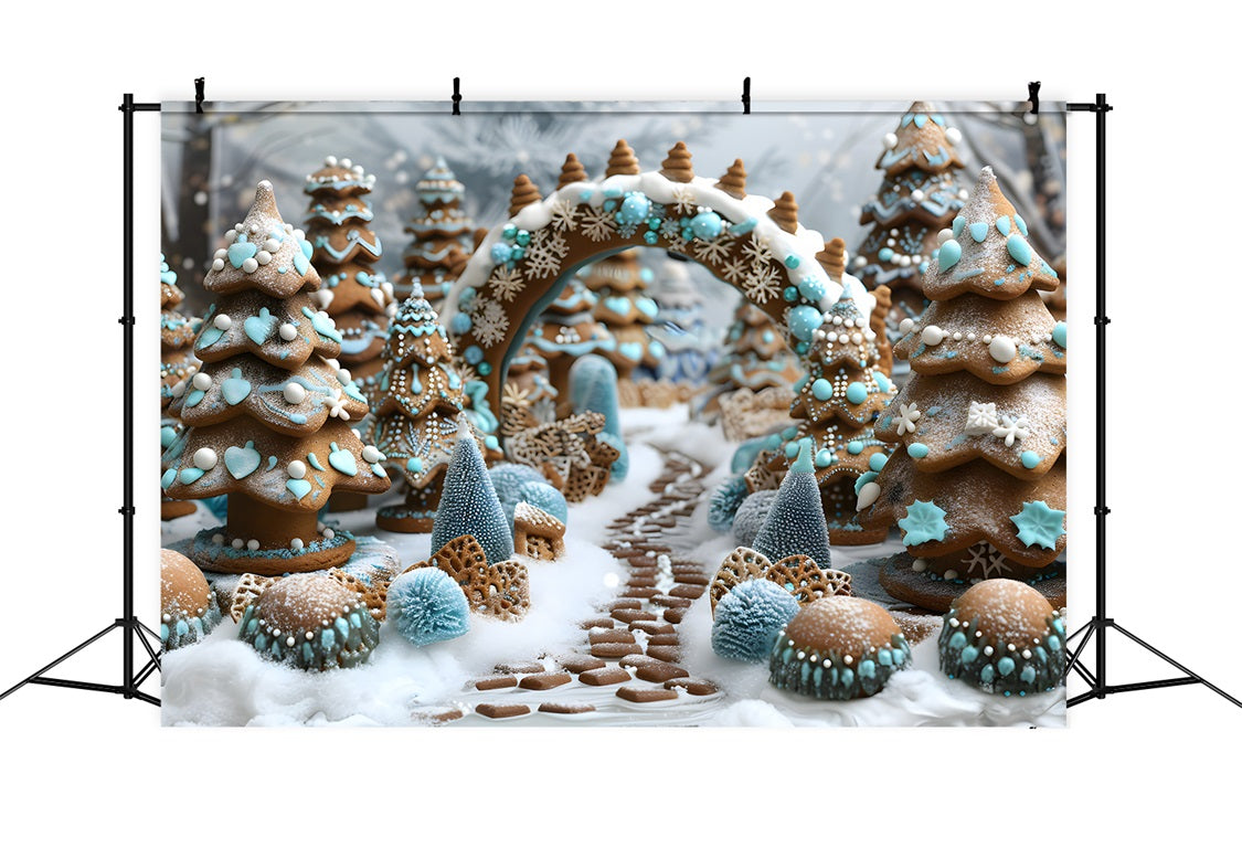 Toile de fond de Noël Chemin Merveilleux Pain d’Épice et Arbres RR7-617