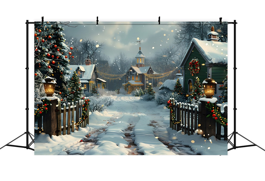 Toile de fond de Noël Scène Nocturne de Village RR7-619