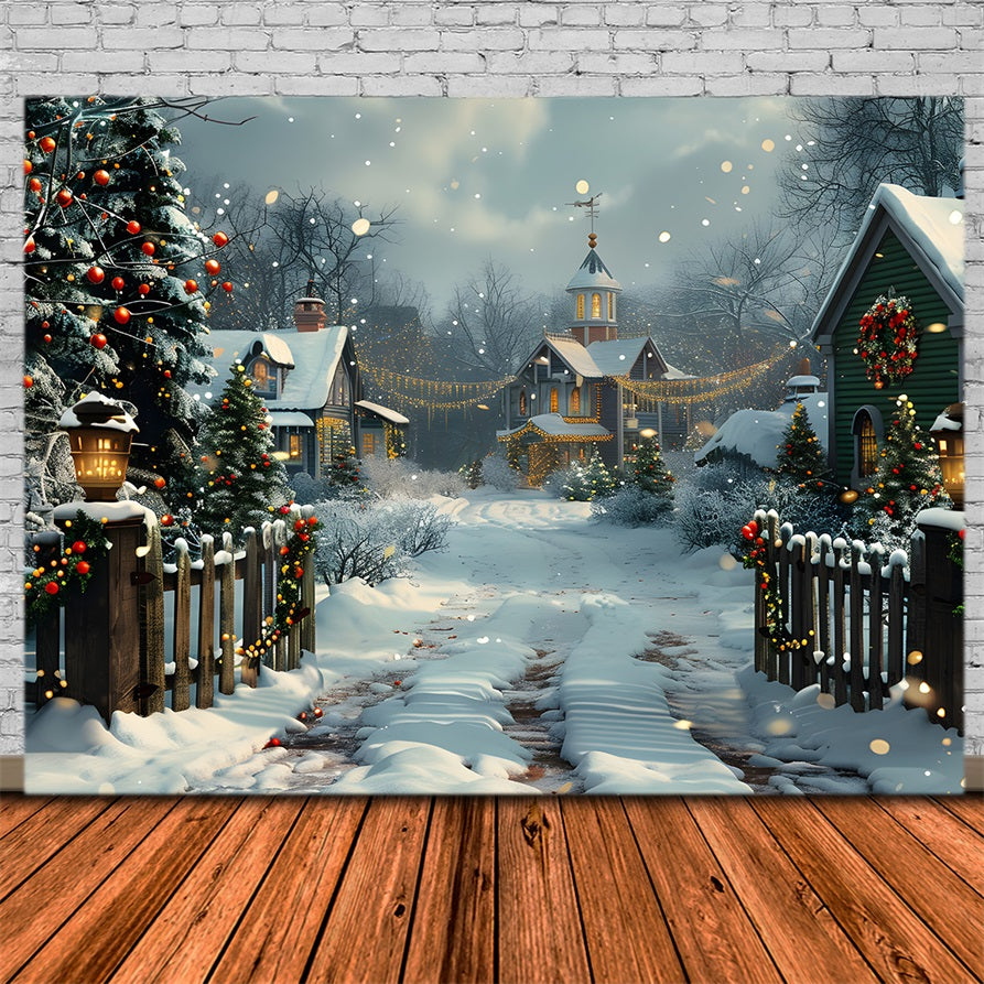 Toile de fond de Noël Scène Nocturne de Village RR7-619