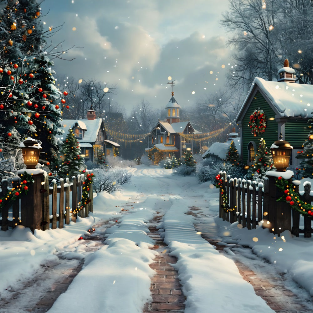 Toile de fond de Noël Scène Nocturne de Village RR7-619