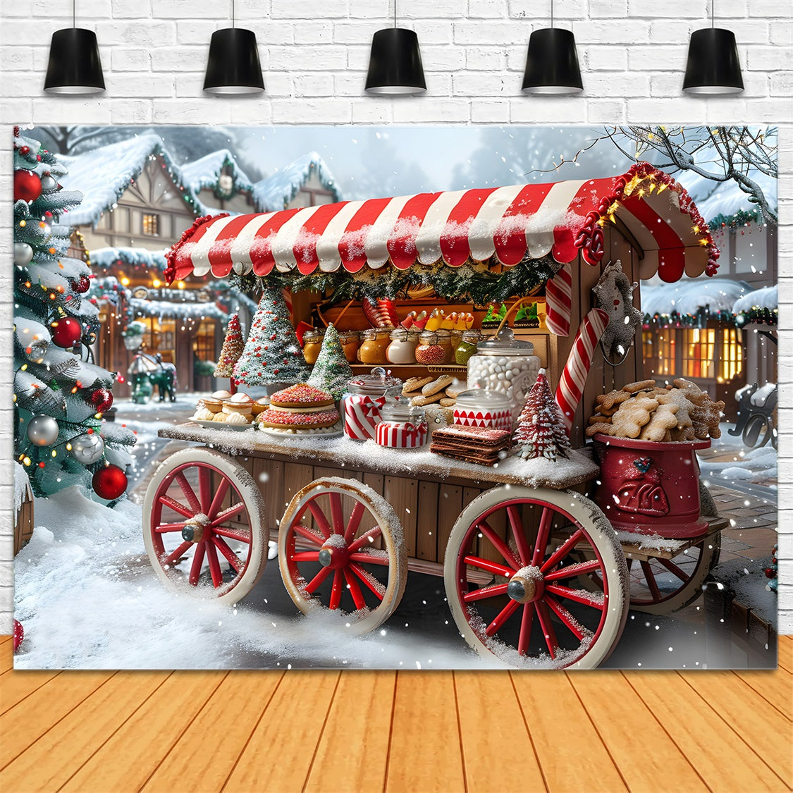 Toile de fond de Noël Charrette de Délices de Marché RR7-621