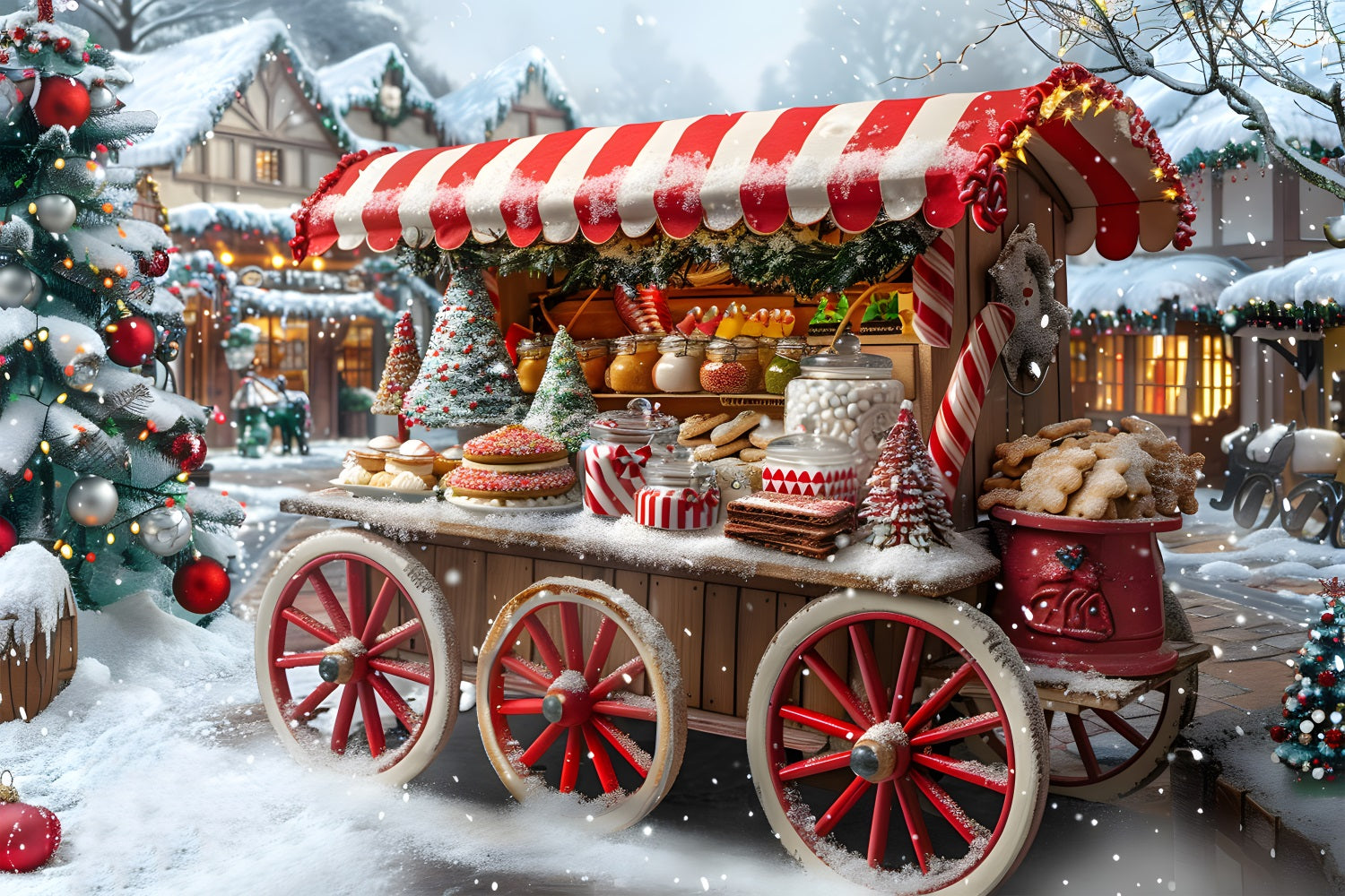 Toile de fond de Noël Charrette de Délices de Marché RR7-621