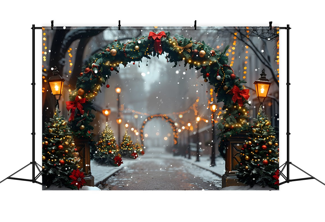 Toile de fond de Noël Chemin Festif avec Arche et Lanternes RR7-633