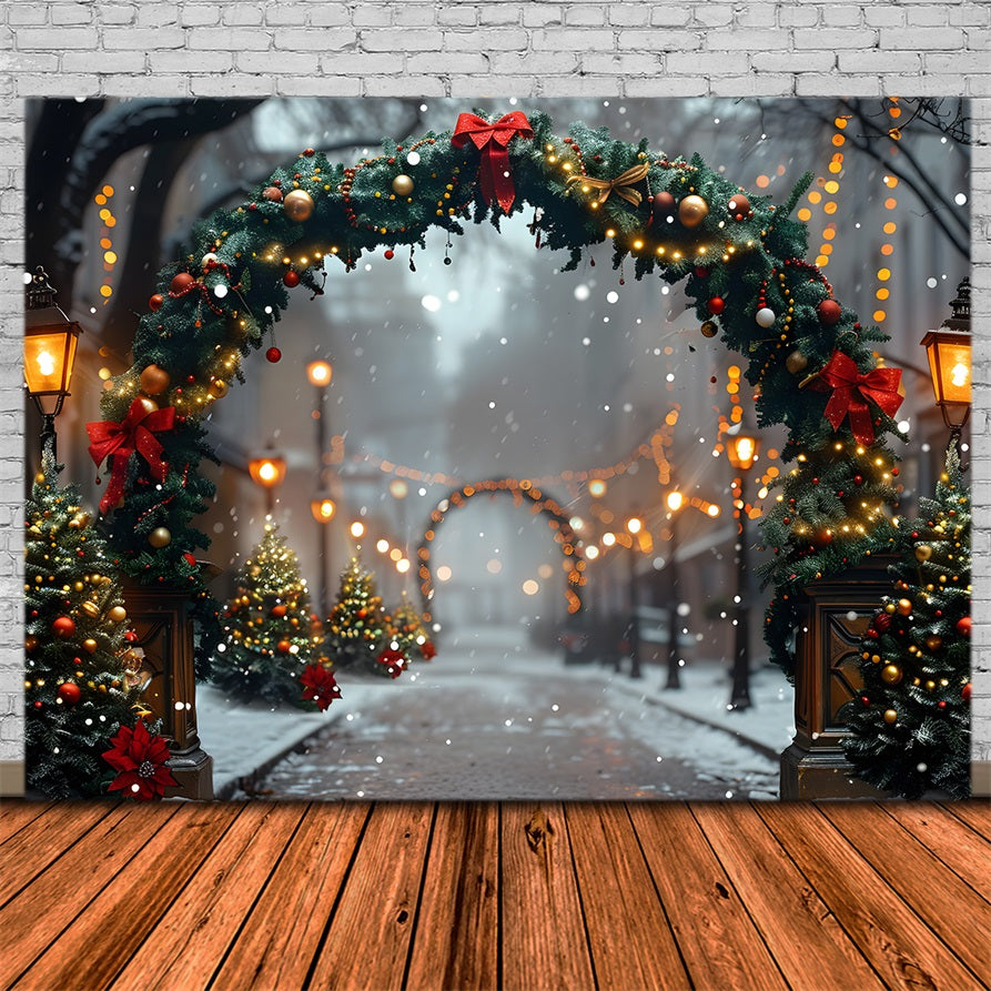 Toile de fond de Noël Chemin Festif avec Arche et Lanternes RR7-633