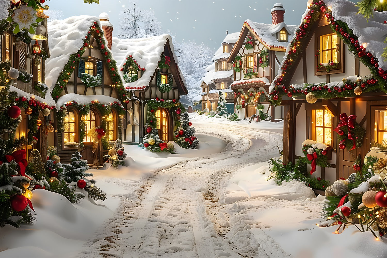 Toile de fond de Noël Chemin Enchanté du Village RR7-636