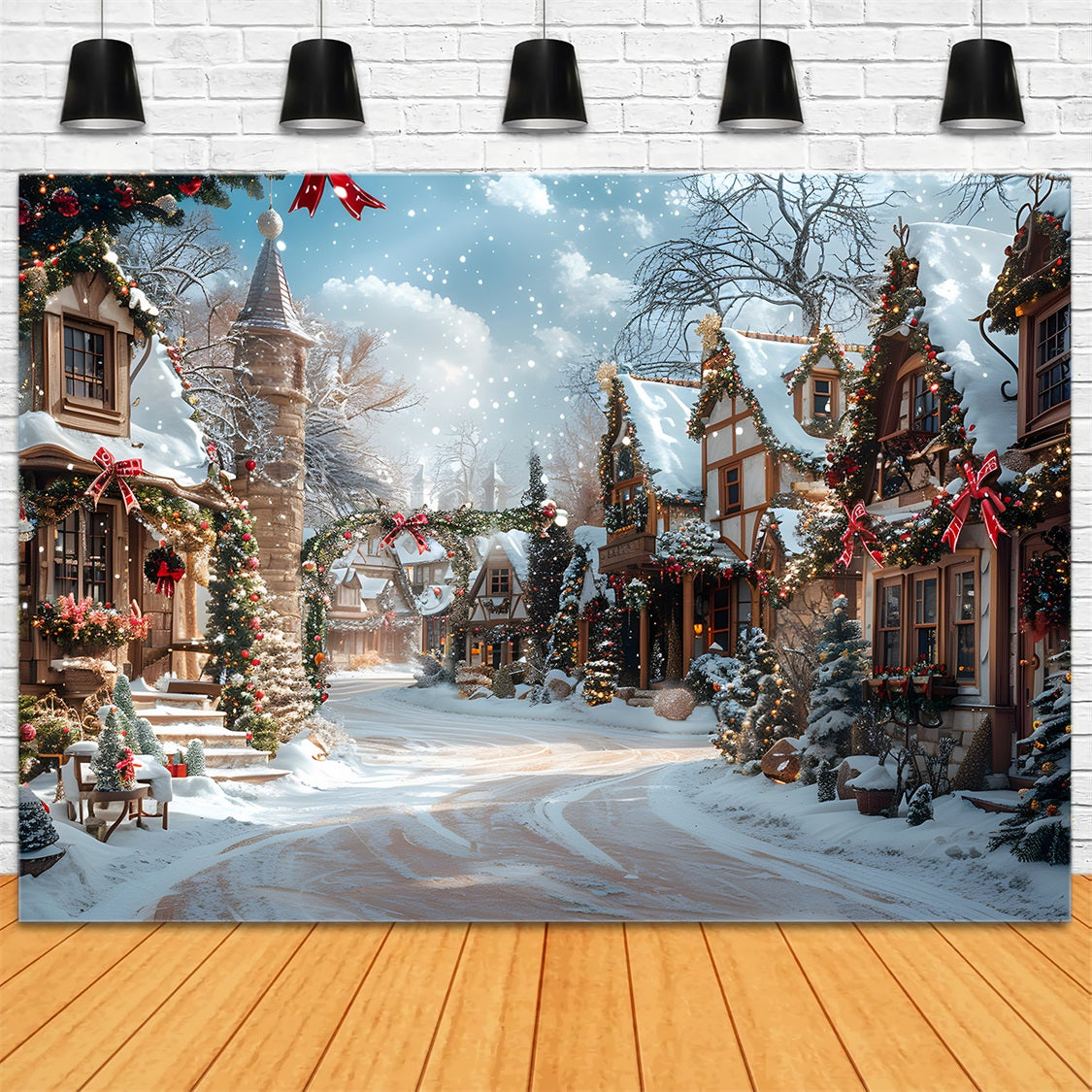 Toile de fond de Noël Rue Magique du Village RR7-639