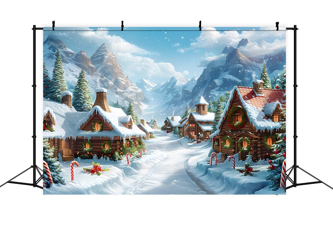 Toile de fond de Noël Chalets Festifs du Village Alpin RR7-641