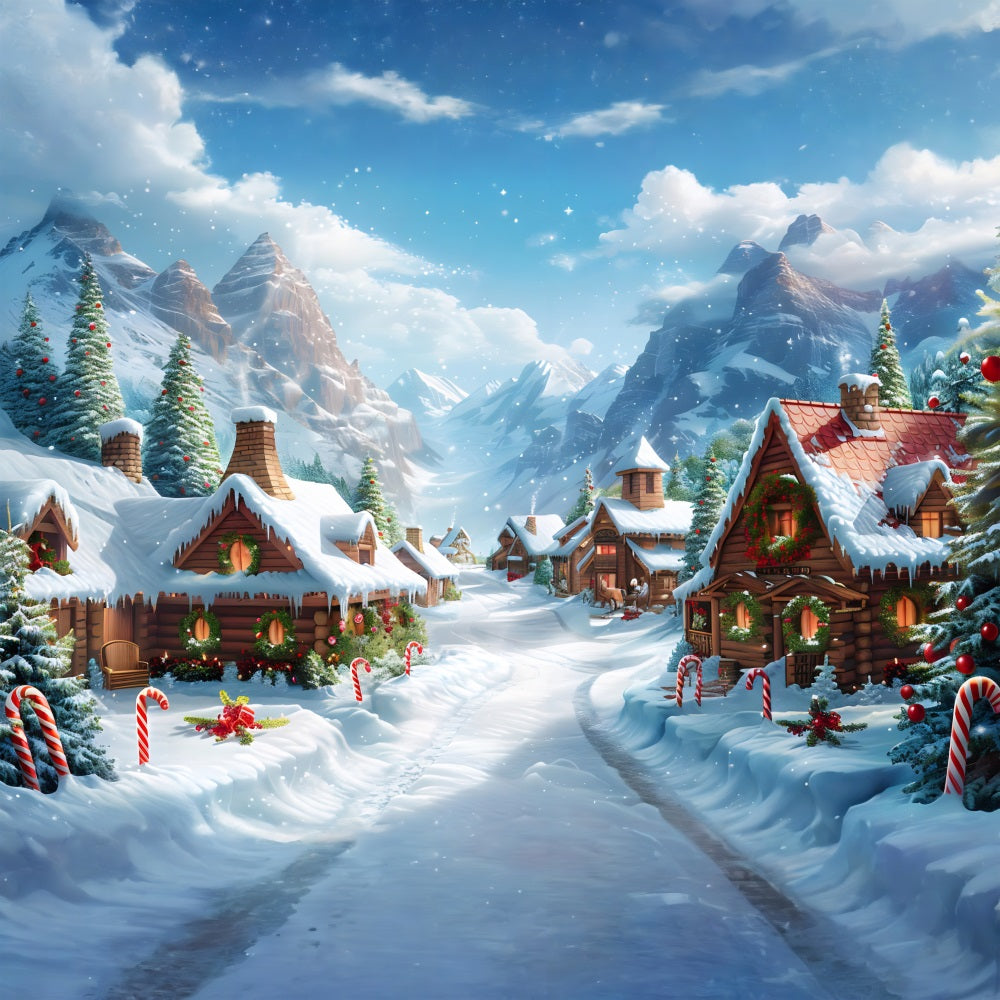 Toile de fond de Noël Chalets Festifs du Village Alpin RR7-641