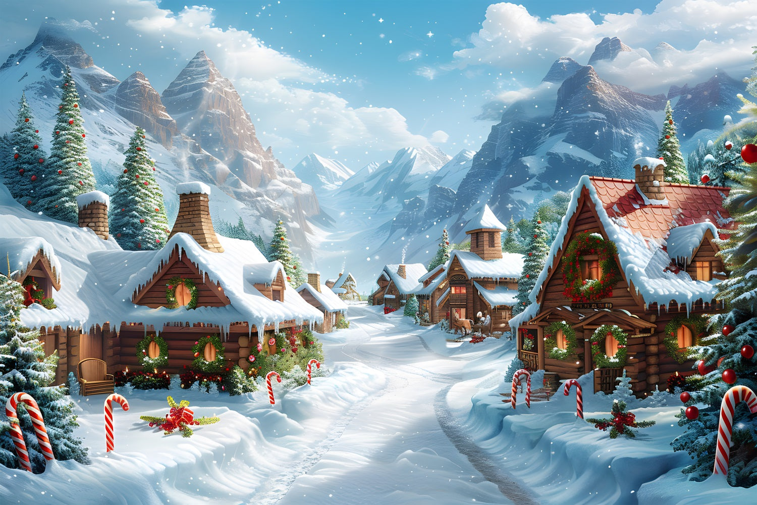 Toile de fond de Noël Chalets Festifs du Village Alpin RR7-641