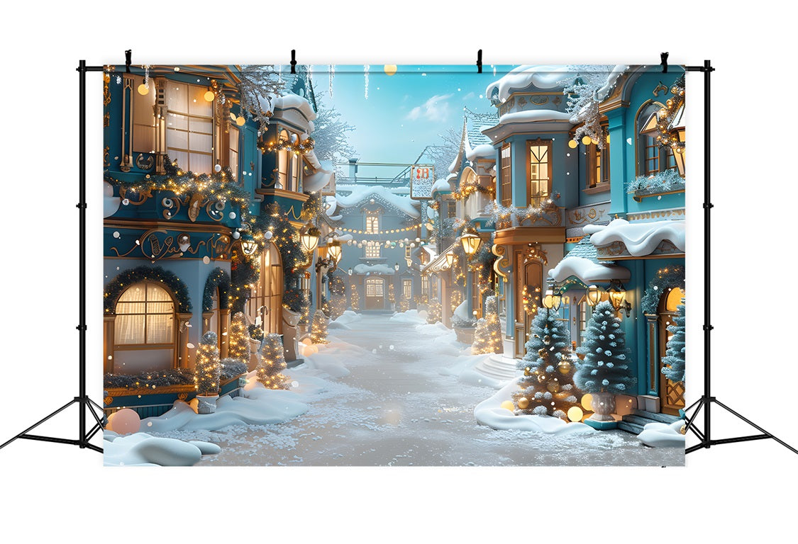 Toile de fond de Noël Village Enneigé Enchanté RR7-644