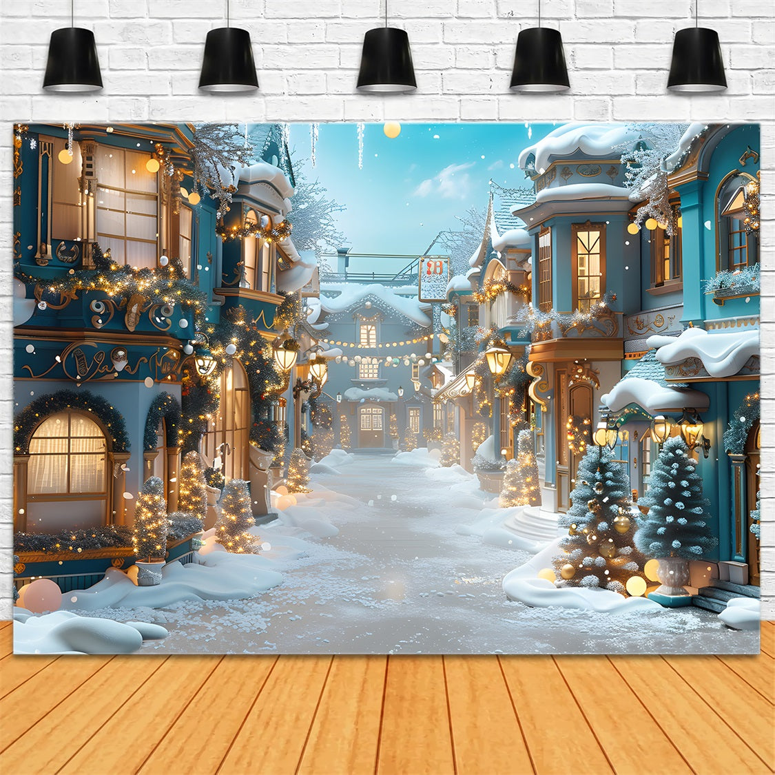 Toile de fond de Noël Village Enneigé Enchanté RR7-644