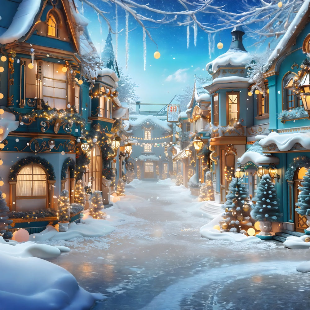 Toile de fond de Noël Village Enneigé Enchanté RR7-644