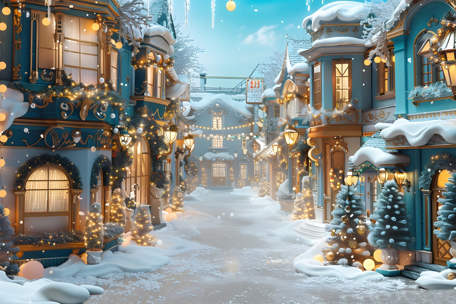 Toile de fond de Noël Village Enneigé Enchanté RR7-644