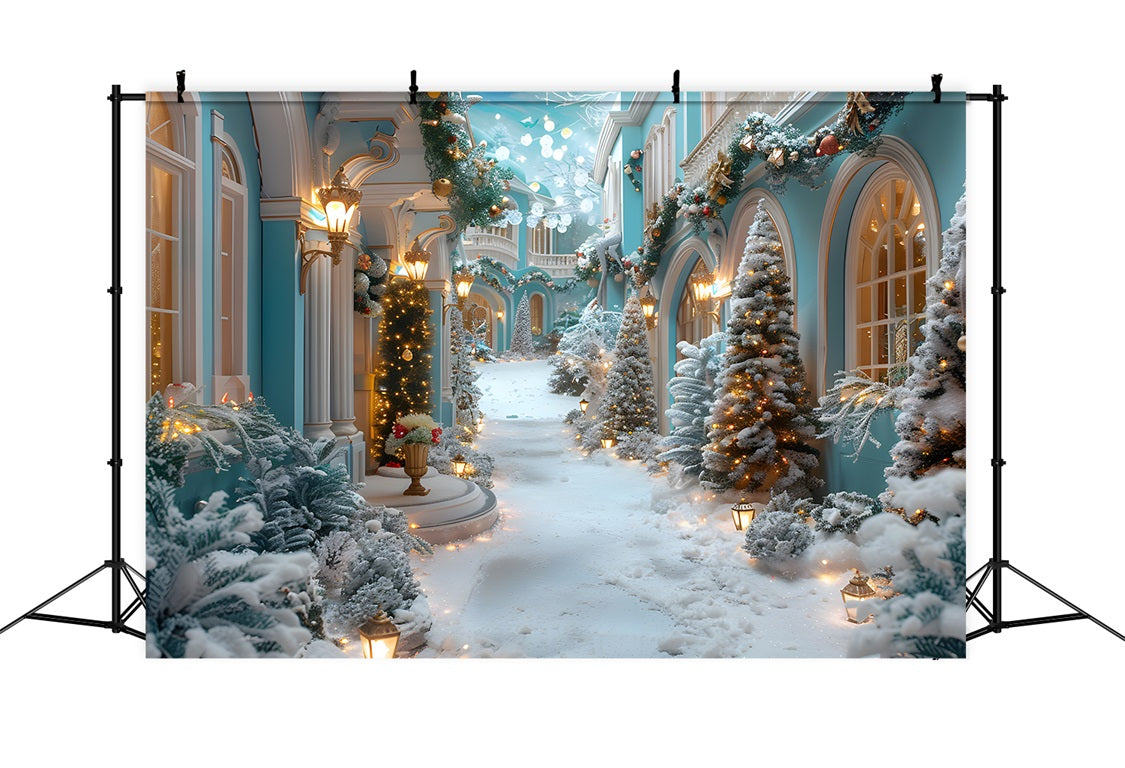 Toile de fond de Noël Cour Enneigée Enchantée RR7-645