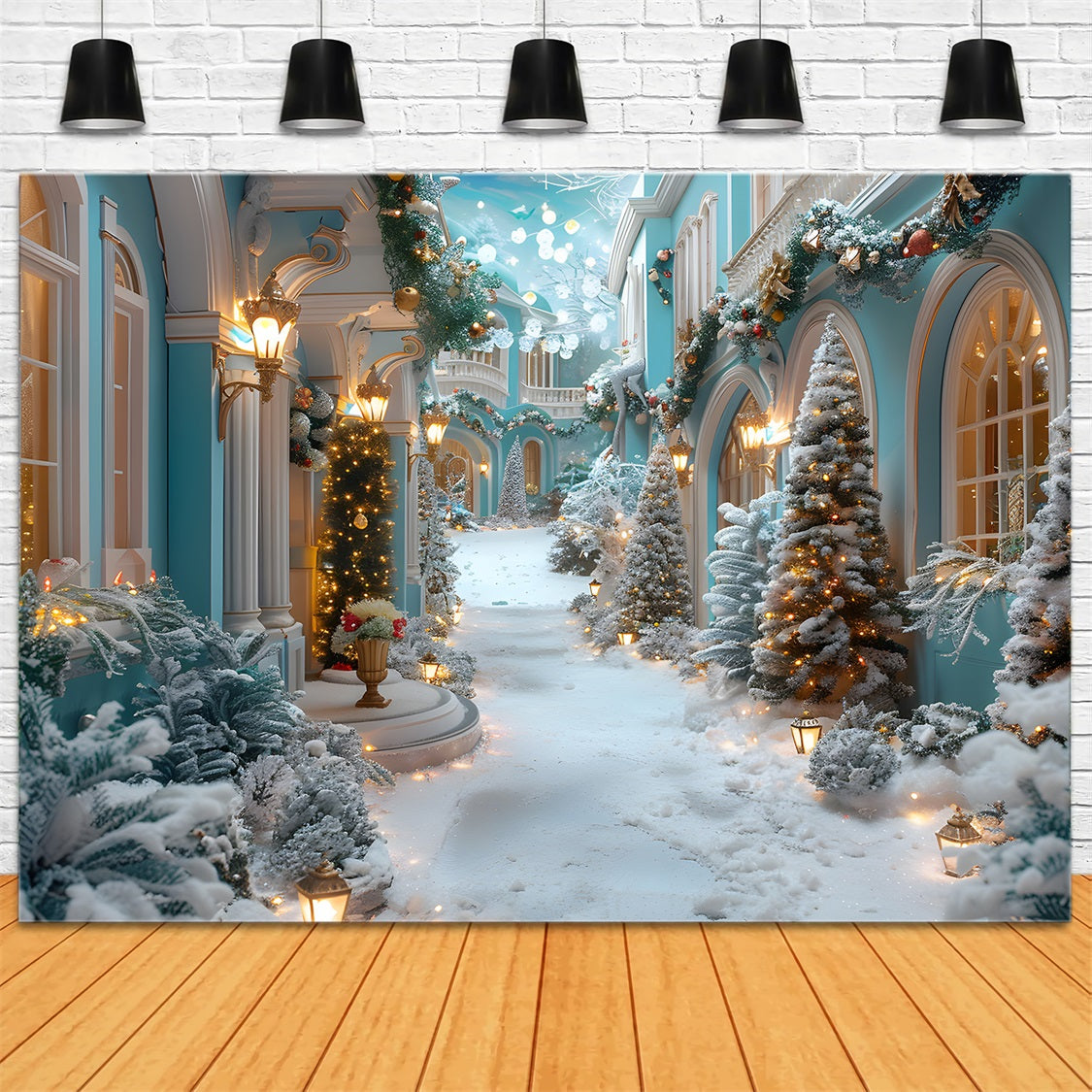 Toile de fond de Noël Cour Enneigée Enchantée RR7-645