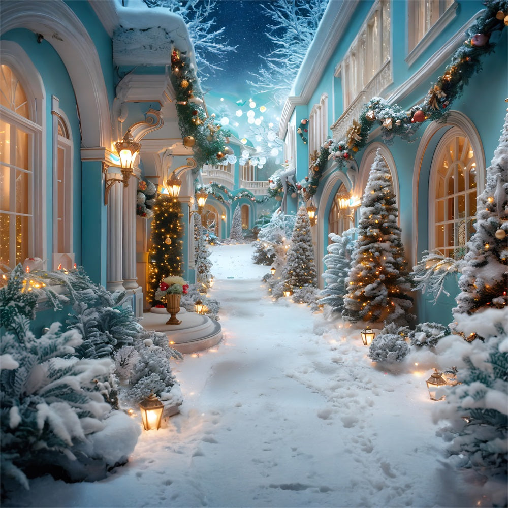 Toile de fond de Noël Cour Enneigée Enchantée RR7-645