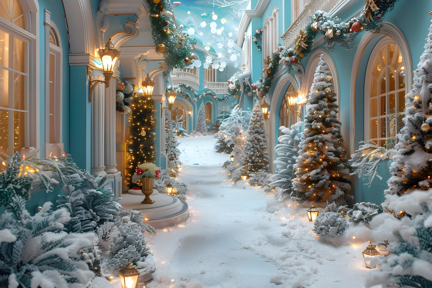 Toile de fond de Noël Cour Enneigée Enchantée RR7-645