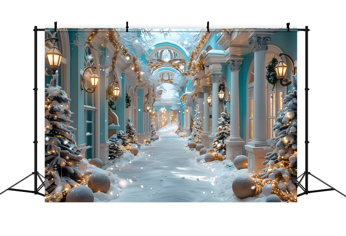 Toile de fond de Noël Cour Élégante Bleue RR7-647
