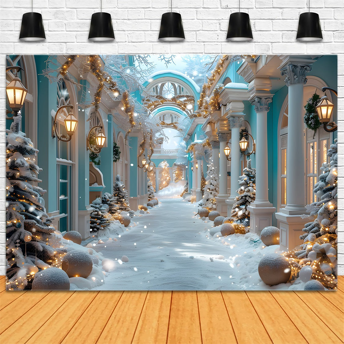 Toile de fond de Noël Cour Élégante Bleue RR7-647