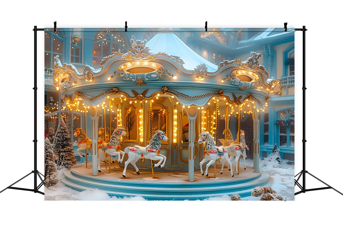 Toile de fond de Noël Carrousel Hiver Merveilleux RR7-649