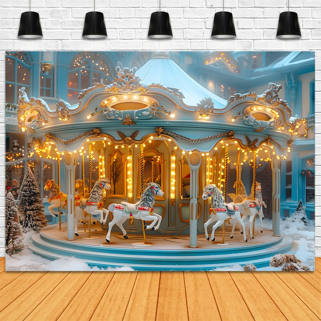 Toile de fond de Noël Carrousel Hiver Merveilleux RR7-649