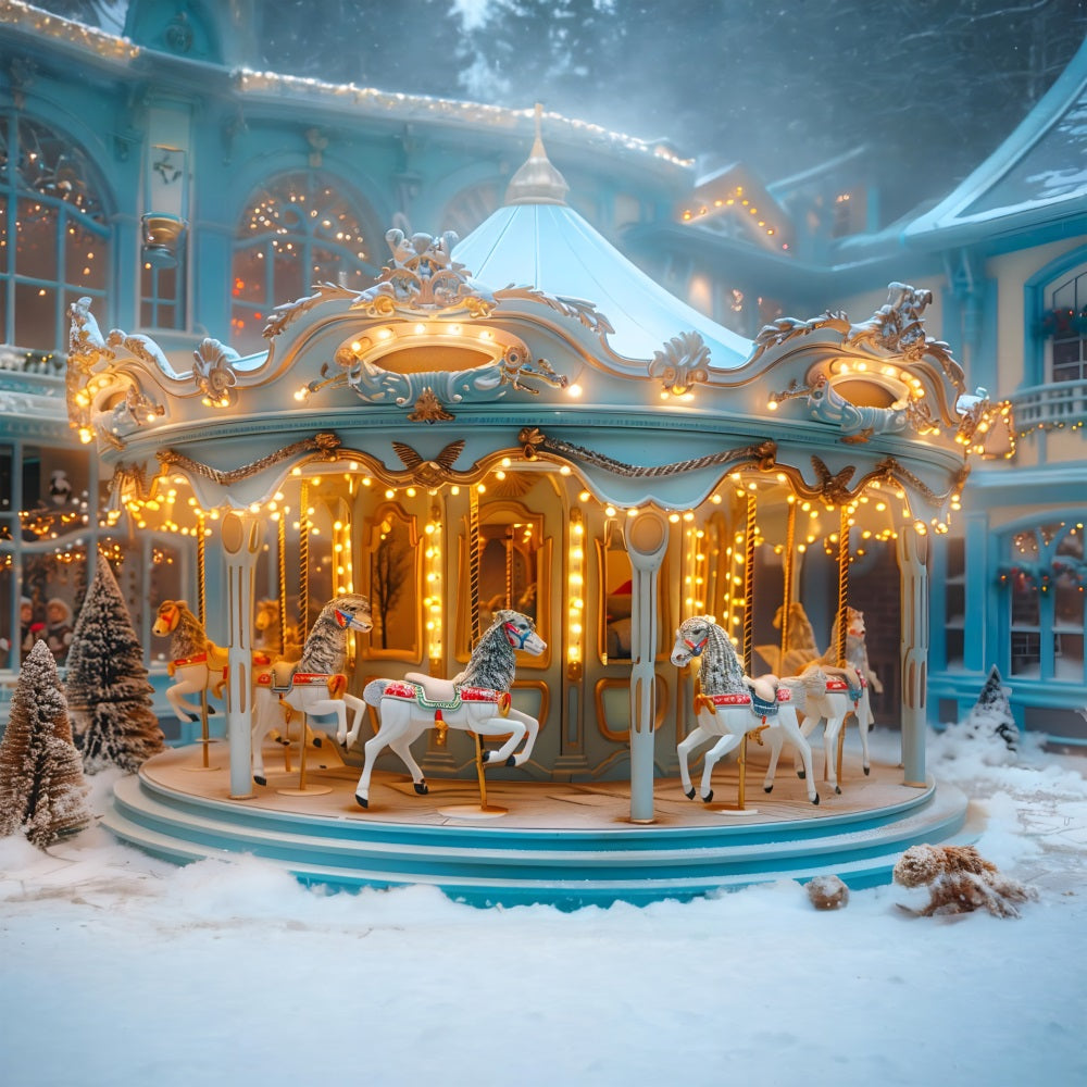 Toile de fond de Noël Carrousel Hiver Merveilleux RR7-649