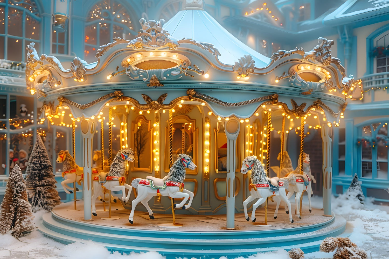 Toile de fond de Noël Carrousel Hiver Merveilleux RR7-649