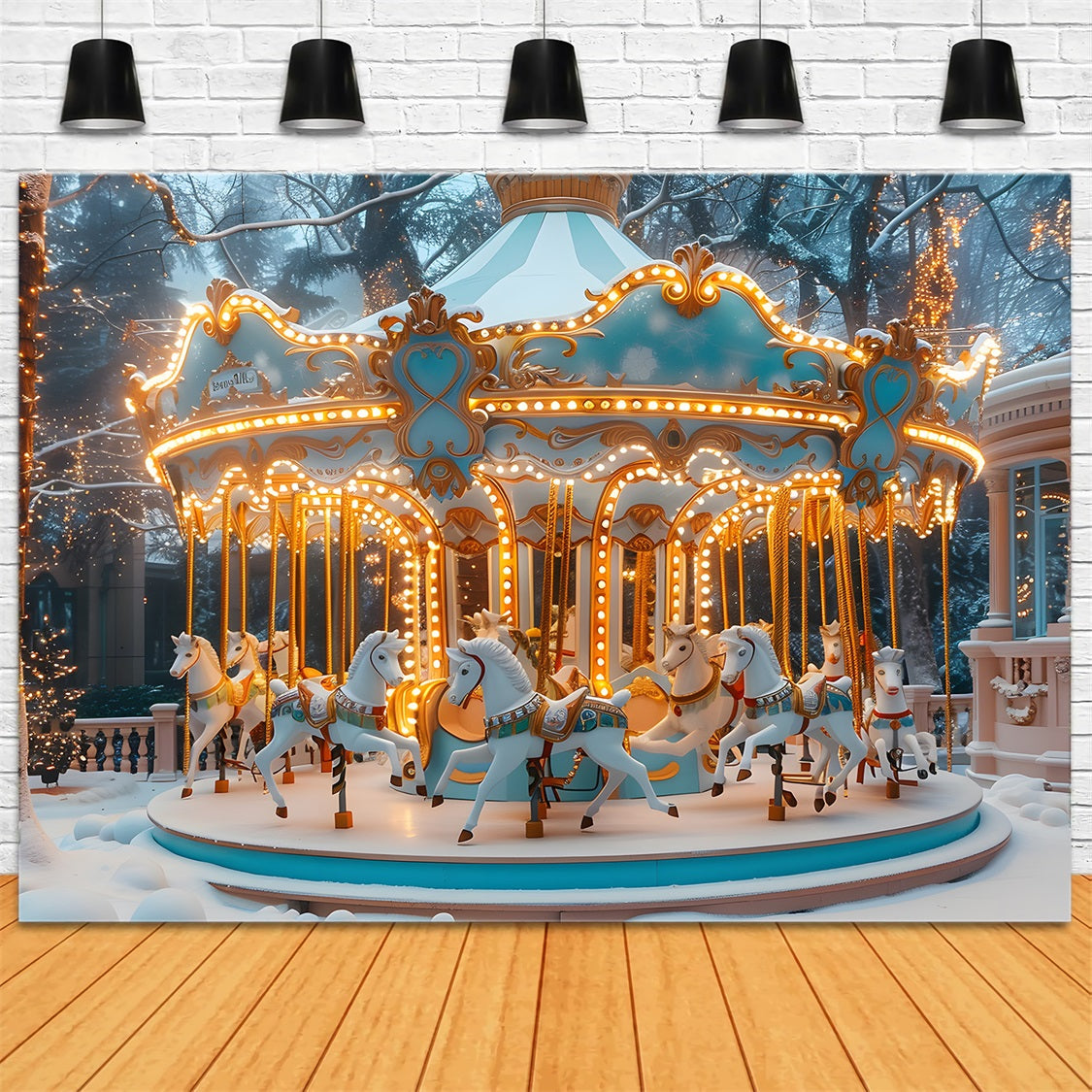 Toile de fond de Noël Carrousel Enchanté Hiver Merveilleux RR7-650