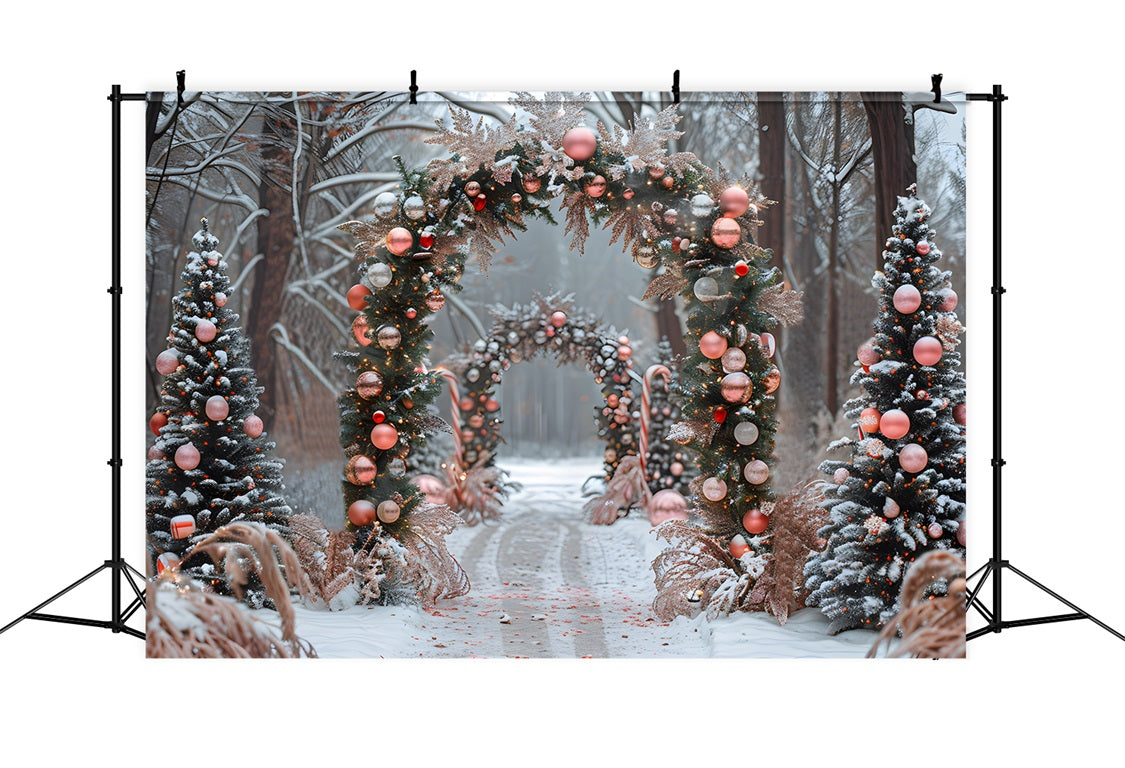 Toile de fond de Noël Arche de Bonbons Roses en Sucre d’Orge RR7-655