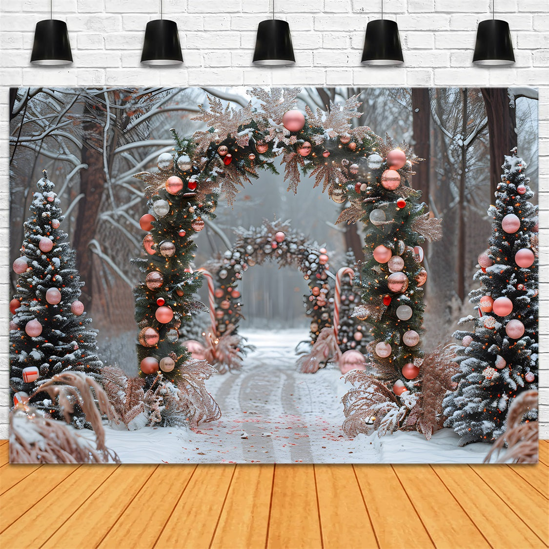Toile de fond de Noël Arche de Bonbons Roses en Sucre d’Orge RR7-655