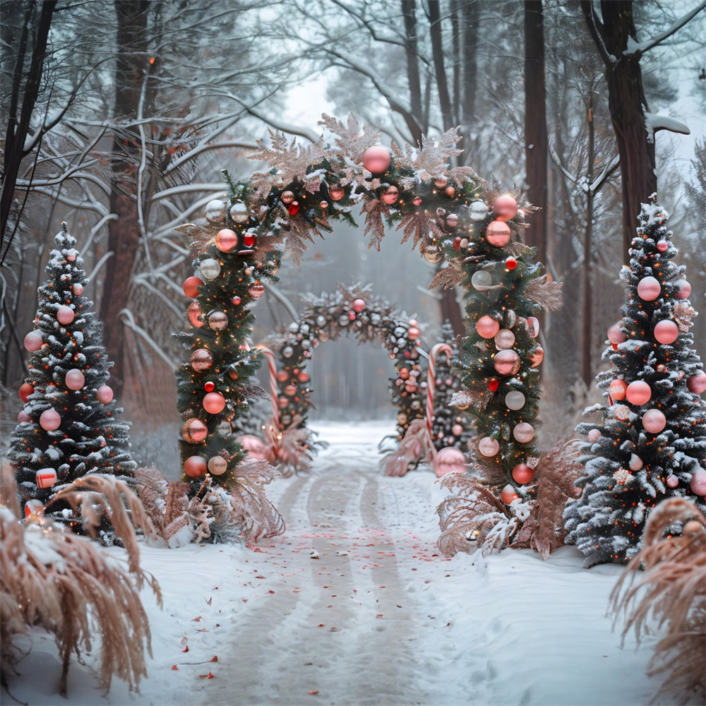 Toile de fond de Noël Arche de Bonbons Roses en Sucre d’Orge RR7-655