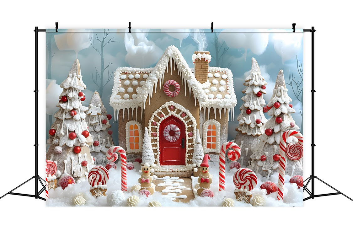 Toile de fond de Noël Maison en Pain d’Épice et Bonbons RR7-657