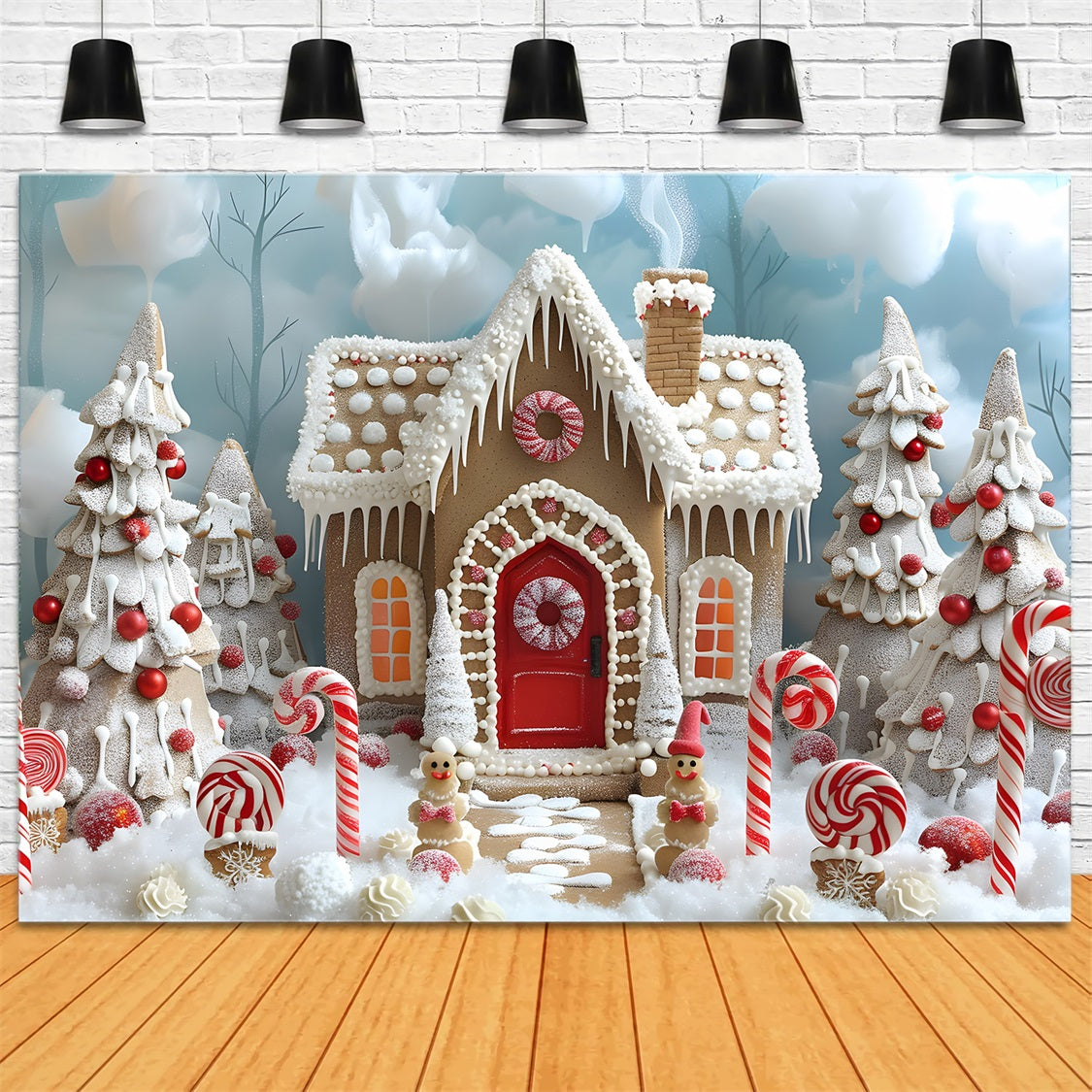 Toile de fond de Noël Maison en Pain d’Épice et Bonbons RR7-657