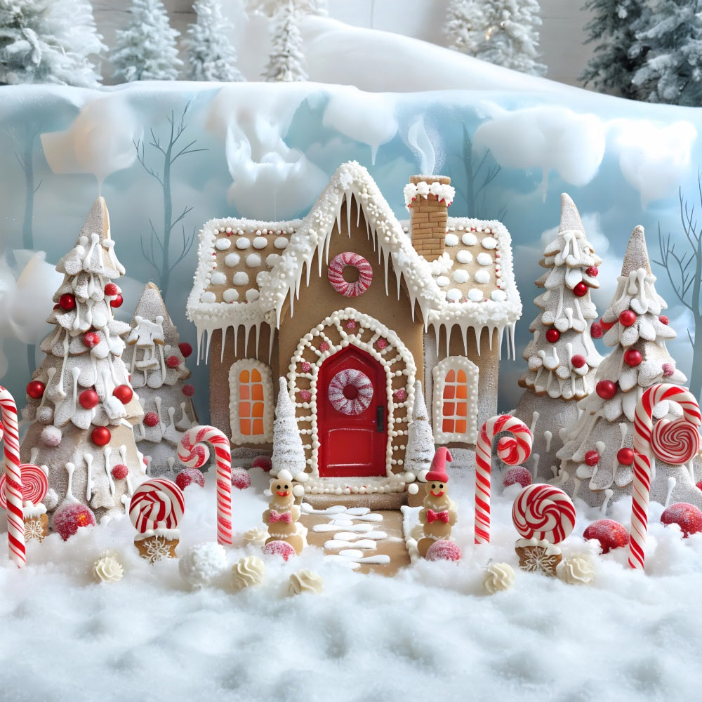 Toile de fond de Noël Maison en Pain d’Épice et Bonbons RR7-657