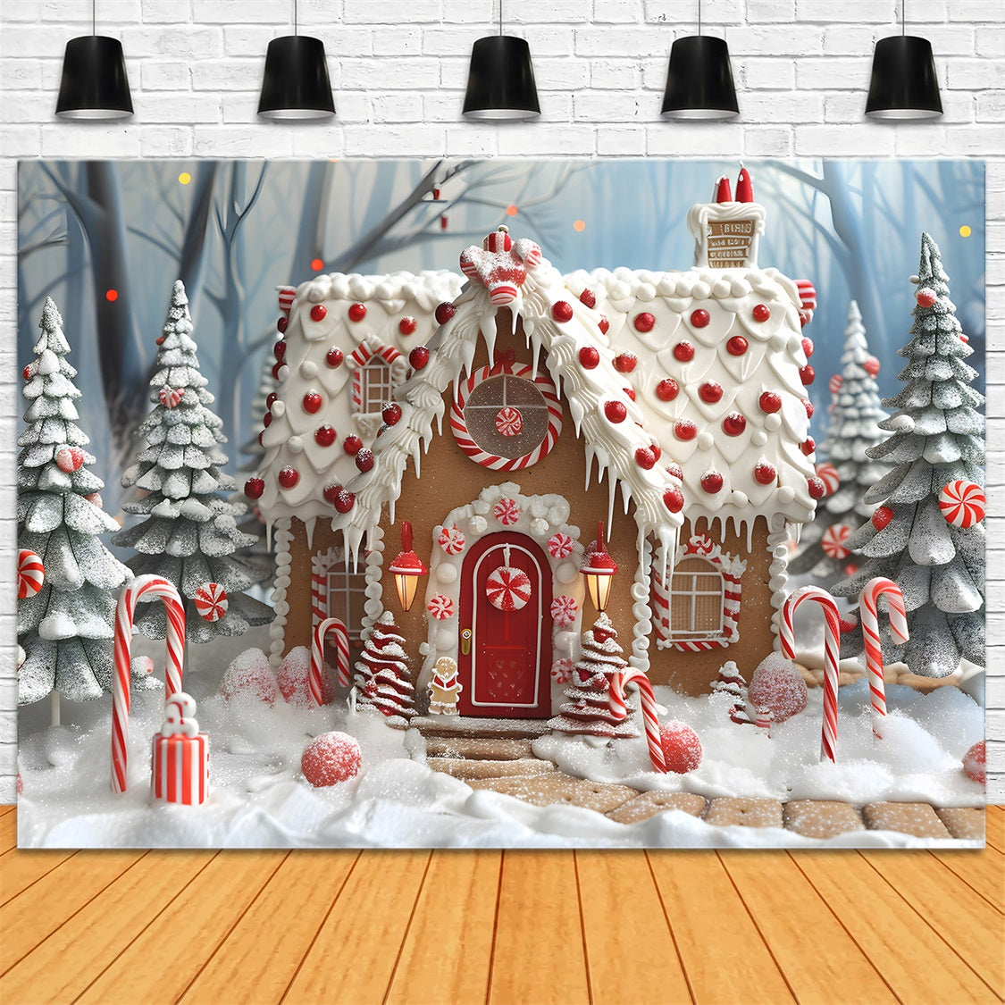 Toile de fond de Noël Maison en Pain d’Épice et Menthe Poivrée RR7-658