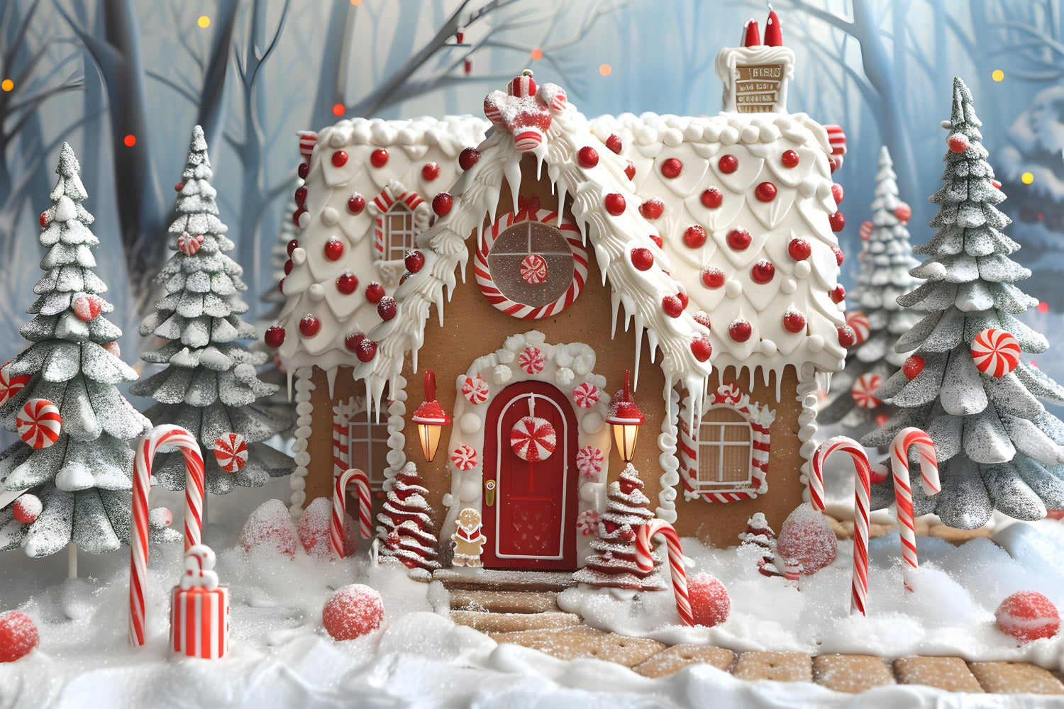 Toile de fond de Noël Maison en Pain d’Épice et Menthe Poivrée RR7-658