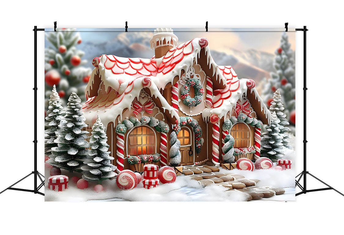 Toile de fond de Noël Cottage en Pain d’Épice et Sucre d’Orge RR7-659