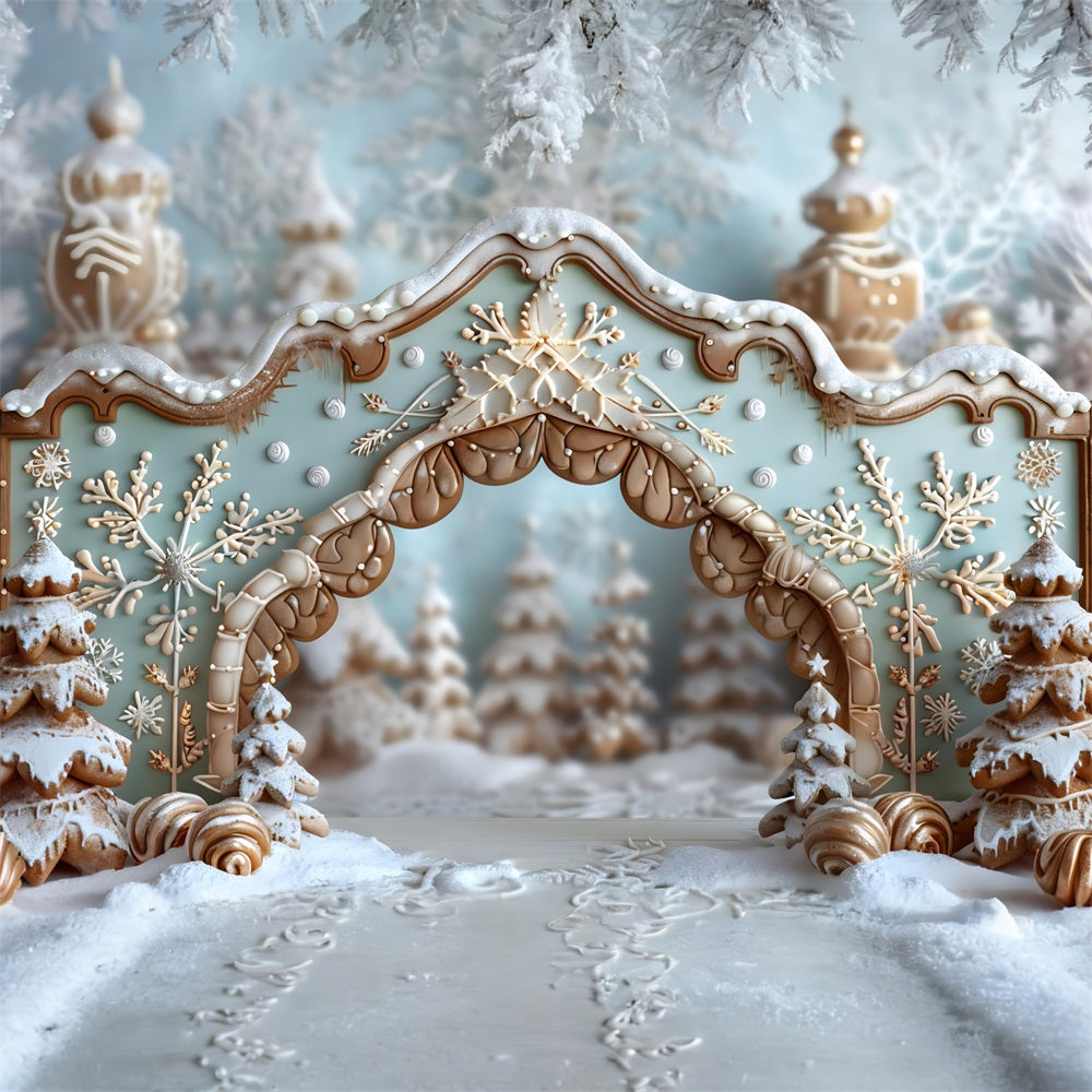 Toile de fond de Noël Arche de Flocons en Pain d’Épice RR7-661