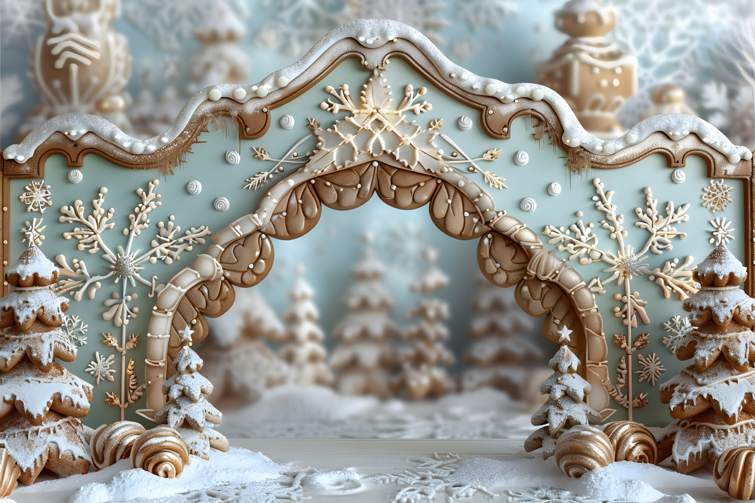 Toile de fond de Noël Arche de Flocons en Pain d’Épice RR7-661
