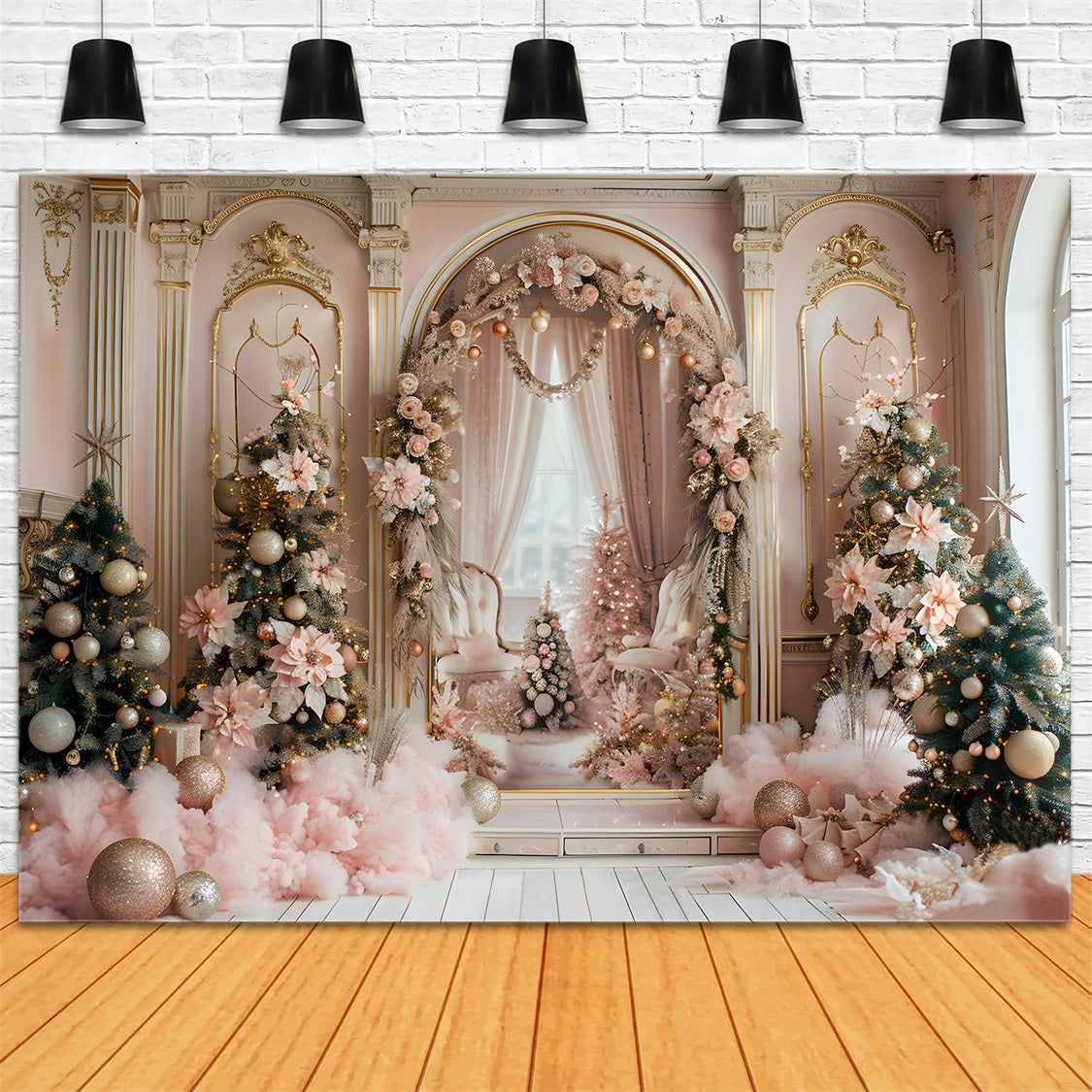 Toile de fond de Noël Arche Élégante Rose RR7-665